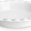 MALACASA Pie Dish for Baking, Stoneware Pie Pan 9 Inch, Embossed Deep Dish Pie Pans, 45 OZ Round Baking Dish Pie Pan, Fluted Dish Pie Plate for Apple Pie, Quiche and Tart, Set of 1, Series LYDIA, Set of 5 plates, White