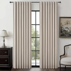 Grey Flax Natural Linen 90 Inch Curtains for Bedroom, Aesthetic Blackout Pleated Burlap Burg Heat Blocking Sound Dampening Windows Burg with Rod Pocket Dining Room Curtain 90 Inches Length 2 Panel Set
