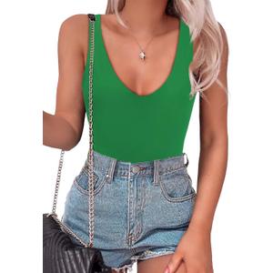 SAUNGKUAI Womens Bodysuit Sexy Plunge Deep V Neck Backless Sleeveless Tank Thong Body Suits Outfits for Going Out (Medium, Green)