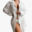 Milumia Women Button Front Collared Long Sleeve Kimono Cover up with Pockets Beachwear, S