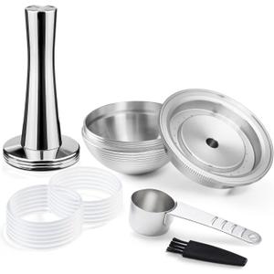 Stainless Steel Reusable Coffee Pods with Tamper for Nes presso Vertuo-line GCA1 and ENV135 Refillable Reusable Coffee Capsule Filter Espresso Size 80ml/2.4oz