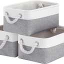Storage Baskets for Shelves 11.8x7.9x5.2 Inch, Foldable Fabric Storage Bins with Handles, Small Storage Baskets for Organizing Closet, Office, Home Organization (3-Pack, White&Gray)