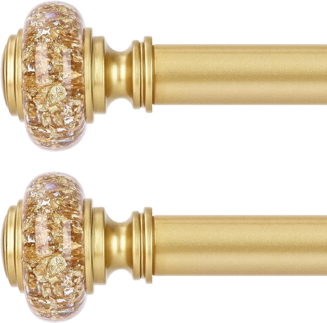 2 Pack Gold Curtain Rods for Windows 48 to 84 Inch, Decorative Vintage Crystal 1'' Diameter Curtain Rod with Gold Foil Finials, Adjustable Heavy Duty Easy Install Drapery Pole Set for Farmhouse