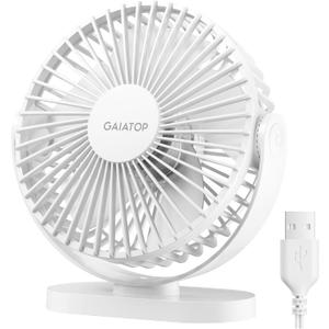 Gaiatop USB Desk Fan, 5.5 Inch Small Quiet Powerful 3 Speeds 90 Rotate, Personal Mini Portable Desktop Table Fans, Cooling for Home Office Car Travel Indoor Outdoor White