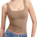 PUMIEY Women's Square Neck Tank Top Sleeveless Double Lined Basic Tops Sharp Collection (X-Large, Taffy)