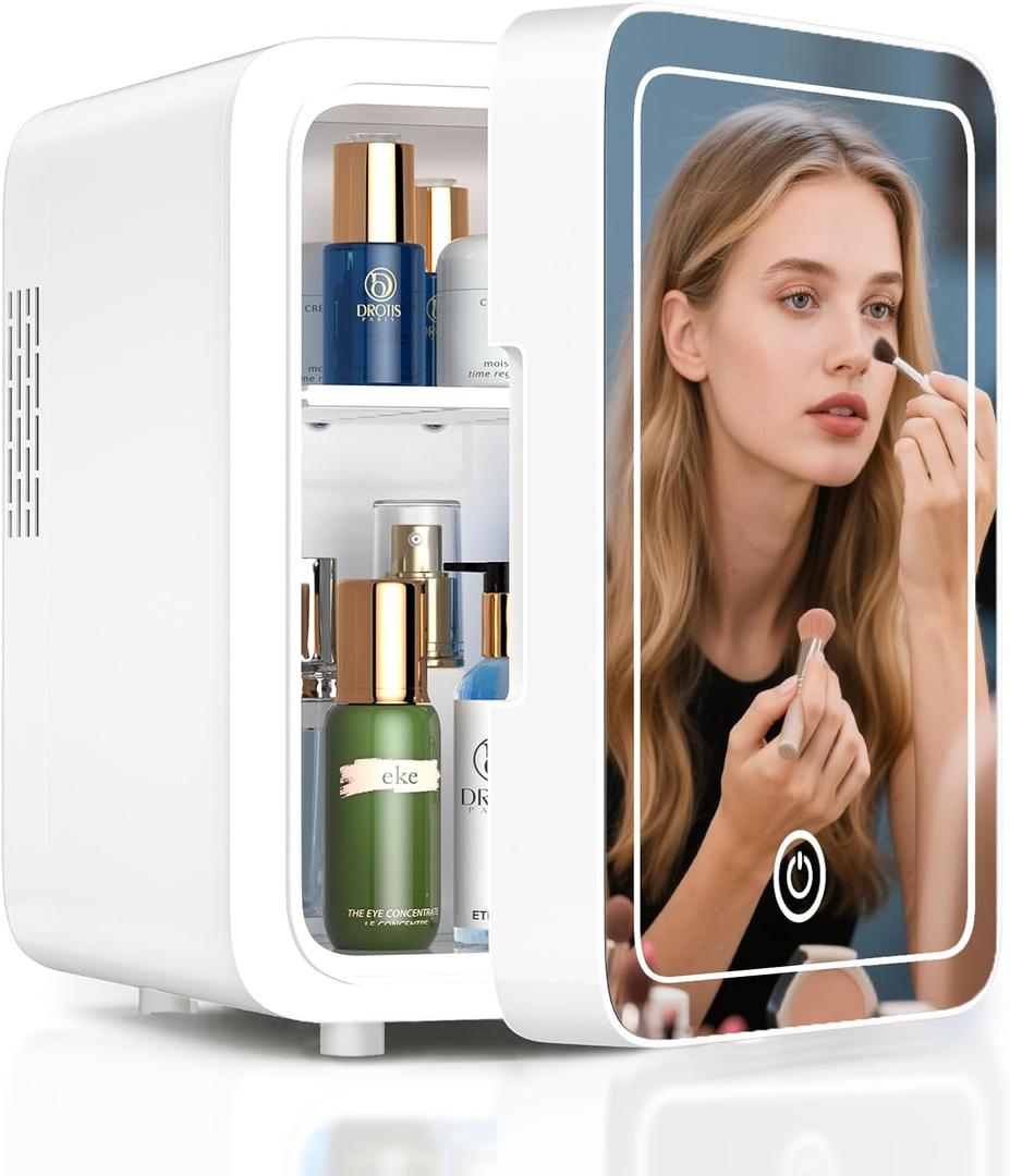 CUTIEWORLD Skincare Fridge, Mini Beauty Fridge with LED Mirror
