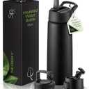 SIPX 25 oz Insulated Water Bottle with 3 Lids  Leakproof Stainless Steel, Triple Insulated  Cold 24 Hours/Hot 12 Hours  Durable Bottle for School, Gym, Travel  Black