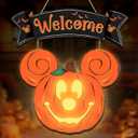 Halloween Mouse Pumpkin Lantern - Porch Decor with Light, Wreath & Indoor Window Decorations