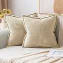 MIULEE Cream Corduroy Pillow Covers with Splicing Set of 2 Super Soft Couch Pillow Covers Broadside Striped Decorative Textured Throw Pillows for Spring Cushion Bed Livingroom 18x18 inch