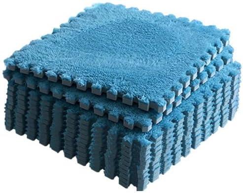 12 pcs Fluffy Soft EVA Foam Interlocking Carpet Shaggy Rugs Protective Floor Tiles Sport Play mats for Home Parlor, Bedroom, Children Kids Room (Blue)