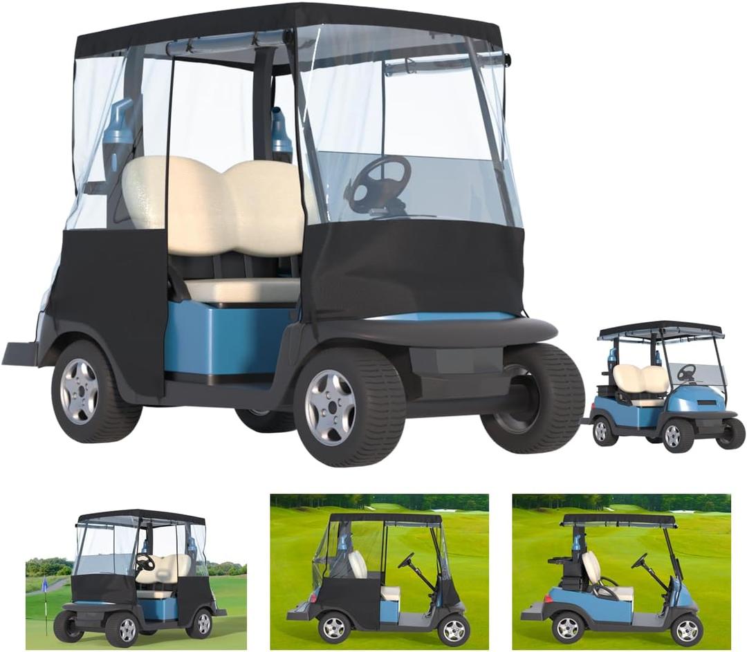 Golf Cart Cover, For 2 Seater, Driving Use, 4 Sides Rolled Up, Waterproof, Windproof, Dustproof, 600D Waterproof Oxford Cloth, Super Transparent EVA, For Club Car Precedent/Tempo/ Onward, EZGO