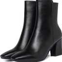 Caradise Womens High Chunky Heeled Boots Zip Up Square Toe Ankle Booties (6, Black)