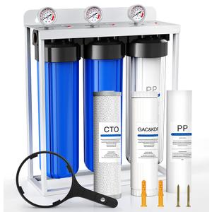 Whole House Water Filter System,Remove Heavy Metal,3 Stage Water Purifier,Top-Tier KDF+GAC with Sediment & Carbon Filter,Highly Reduce 99% Lead,Arsenic,Chromium,Chlorine,Odor,Improve Taste,20x4.5Inch