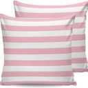ALAGEO Outdoor Waterproof Pillow Covers for Patio Furniture Pink and White Stripes Decorative Throw Pillow Cover Solid Striped Pillowcases Set of 2 Cushion Case for Sofa Couch Chair 18 x 18 in