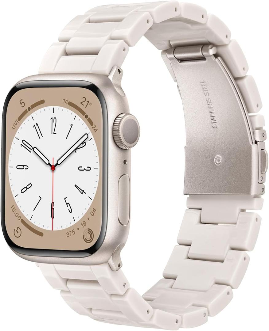 V-MORO Resin Band Compatible with Apple Watch Bands Series 11/10/9/8/7 Fashion Lightweight Bracelet 42mm/41mm/40mm/38mm for iWatch 6/5/4/3/2/1/SE with Starlight Buckle Women Men(Starlight)