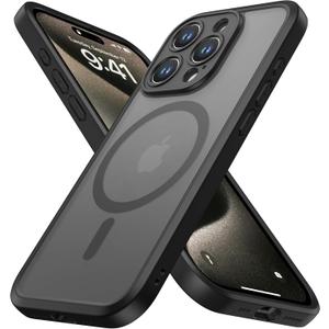 ImpactStrong Magnetic Guard Designed for iPhone 15 Pro Max Case [Camera Protection] [Military Grade Drop Tested] [Compatible with MagSafe] Slim Translucent Matte Phone Case (6.7") - Black