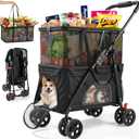 Keoslpy Upgraded Folding Shopping Cart & Pet Stroller 99 LB, 2-in-1 Personal Portable Shopping Cart with Removable Basket & Lower Dogs Stroller for Groceries, Laundry, Camping Pet Traveling