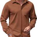 COOFANDY Mens Wrinkle Free Dress Shirts Long Sleeve Untucked Shirts Casual Button Down Shirts (Large, Brown)