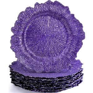 WUWEOT 12 Pack Purple Charger Plates, 12.7" Plastic Reef Dinner Under Plate, Round Charger Service Base Plate Bulk with Ruffled Rim for Party, Wedding, Catering Event, Tabletop Decor