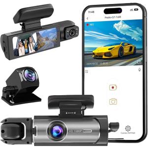Dash Cam Front and Rear Inside,Dashcam for Cars with APP Control,Car Camera Driving Recorder with 64G Card IR Night Vision,Loop Recording,3.16 Inch IPS Screen,Parking Mode (Front+Inside+Rear)