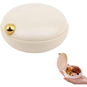 Cute Pill Holder for Purse, Daily Pill Organizer 4 Times a Day, Pill Travel Case, Portable Round Daily Pill Case Dispenser Organizer Containers (Beige)