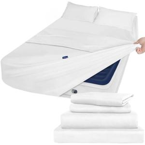 Moonsea Queen Sheet Set Deep Pocket - 4 Piece Extra Soft Queen Bed Sheets - Side Storage Pocket Fitted Sheet & Pillowcase & Flat Sheet - Easily Fits 16in to 24in Pillow Top Air Bed Mattress - White