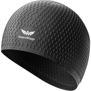 Upgrade Large Swim Cap for Women and Men, Silicone Swimming Caps for Curly Short Medium Long Hair, Comfortable Bathing Cap Hat to Keep Your Hair Dry (Black)