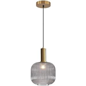 BOKT Modern 1-Light Gold Globe Pendant Light Mid Century Smoke Gray Ceiling Pendant Lighting Glass Ball Round Pendant Lamp Single Brushed Brass Pendant Light Fixture Kitchen Island (Smoke Gray)