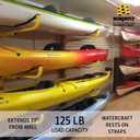 SUSPENZ Kayak Storage Rack, Flat Wall Hanger/Hook for Canoe, Kayak, SUP Storage, Indoor & Outdoor Use, Safety Straps, Holds 125 lbs (11-8801)