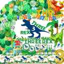 Three Dino Rex Birthday Party Decorations Dinosaur Birthday Party Supplies 3 Year Old Boy Dino Balloon Arch Backdrop Cake Topper Plates Napkins and Cups Table Cloth for for Boy T-Rex 3 Rex Dino Bday