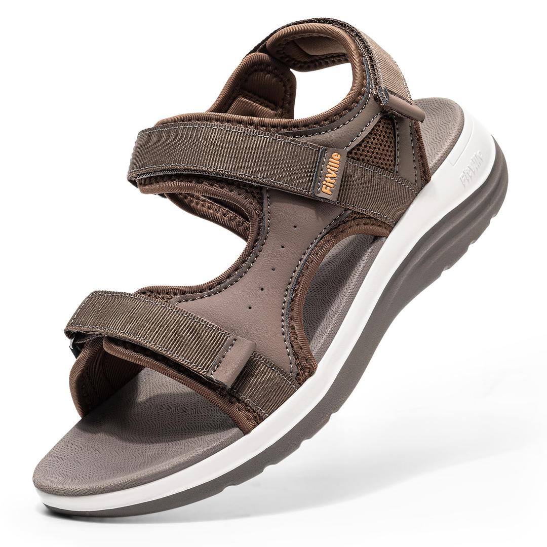 FitVille Wide Orthopedic Women's Sandals Wide Width Walking Sandals for Women Plantar Fasciitis & Swollen Feet with Adjustable Ankle Strap (Brown)