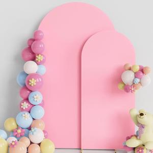 Putros Wedding Arch Cover 7.2FT, 6FT Pink Spandex Fitted Round Top Chiara Backdrop Stand Covers 2 Set for Wedding Birthday Party Decoration