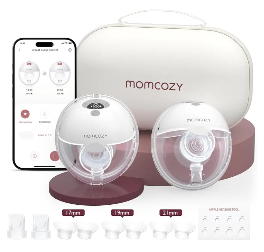 Momcozy M5 Smart APP Controlled Wearable Breast Pump, Hands-Free Wireless Electric Pump, 3 Modes 9 Suction Levels, BPA-Free, Portable Lightweight, 24mm Flange, 2-Pack Quill Gray