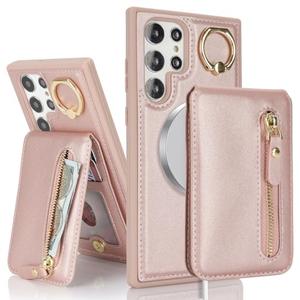DEYHU for Samsung Galaxy S23 Ultra Phone case with Card Holder with Compatible magsafe Magnetic, Key Chain PU Leather Flip Kickstand Detachable 2-in-1 Wallet case Women Men-Pink