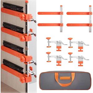 Drawer Slide Installation Jig with Toggle Clamp,Cabinet Hardware Jig with Magnetic Arm Punch Locator, Installing Faster, Straighter, and Smarter(4 Layers)