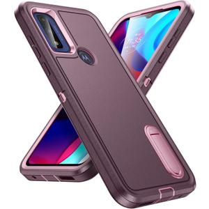 Moto G Play 2023 Case with Kickstand - 3-Layer Military Grade Protective Case Cover - Silicone Shockproof - Purple+Pink