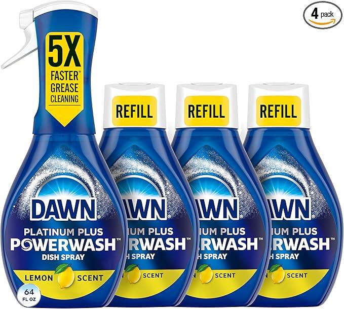 Dawn Powerwash Spray, Dish Soap, Dishwashing Liquid, Cleaning Supplies, Lemon, 1 Starter Kit + 3 Refills, 4 units of 16oz (64oz) Dawn Powerwash Spray, Dish Soap, Dishwashing Liquid, Cleaning Supplies, Lemon, 1 Starter Kit + 3 Refills, 4 units of 16oz (64oz)