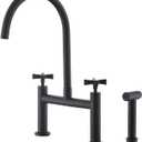 Kitchen Bridge Faucet with Side Sprayer, 8 inch Brass Kitchen Faucet 2 Handles 3 Holes Deck Mount Kitchen Sink Faucet, Matte Black(CP025B)