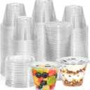 AOZITA [50 Sets, 9 oz Clear Plastic Cups With Flat Lids No Hole, Disposable Cups With Lids for Ice Cream, Pudding, Cake, Snacks Smoothie, Milkshake, Cold Drinks