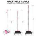 NACENA Broom and Dustpan Set, 52-in Long Adjustable Handle Broom Dustpan Combo with Dustpan Teeth to Automatically Clean Hair Suitable for Home Kitchen Office Hall Floor (Pink&Blue), 4 Pack