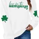 UNIQUEONE St Patricks Day Sweatshirt - Here for The Shenanigans Sweatshirts Women Casual Irish Long Sleeve Pullover Tops (White, XL)