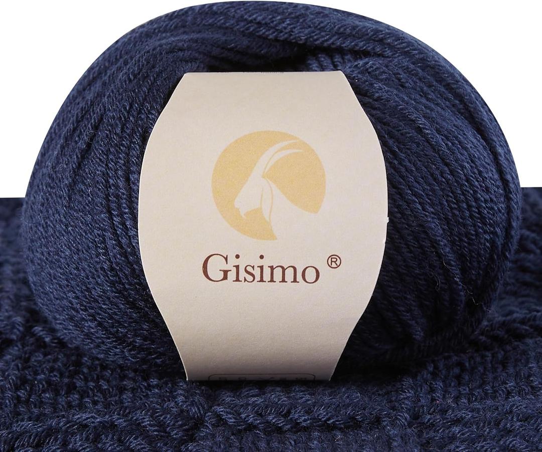 Gisimo 100% Inner Mongolian Cashmere Yarn, 6-Ply Luxurious and Soft Yarn for Hand Knitting & Crocheting (Navy Blue,1 Ball)