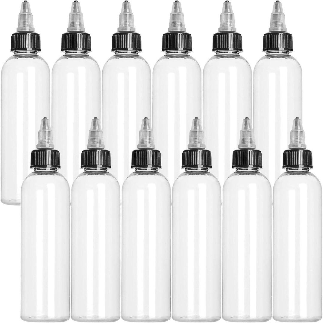 SENENQU 32PCS Round LDPE Plastic Squeeze Bottles Natural Boston Round Bottles Dispensing Bottles with Twist Top Cap for Crafts, Art, Glue and More(4oz, Clear)