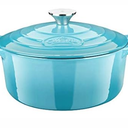 La Cuisine Enameled Cast Iron Dutch Oven Casserole Dish Pot with Lid, 2.1 QT 7.9 /20cm Dia. Internal Matt Black Enamel Coating, Gold-Plated SS Lid Handle Oven Safe up to 500 F, Blue