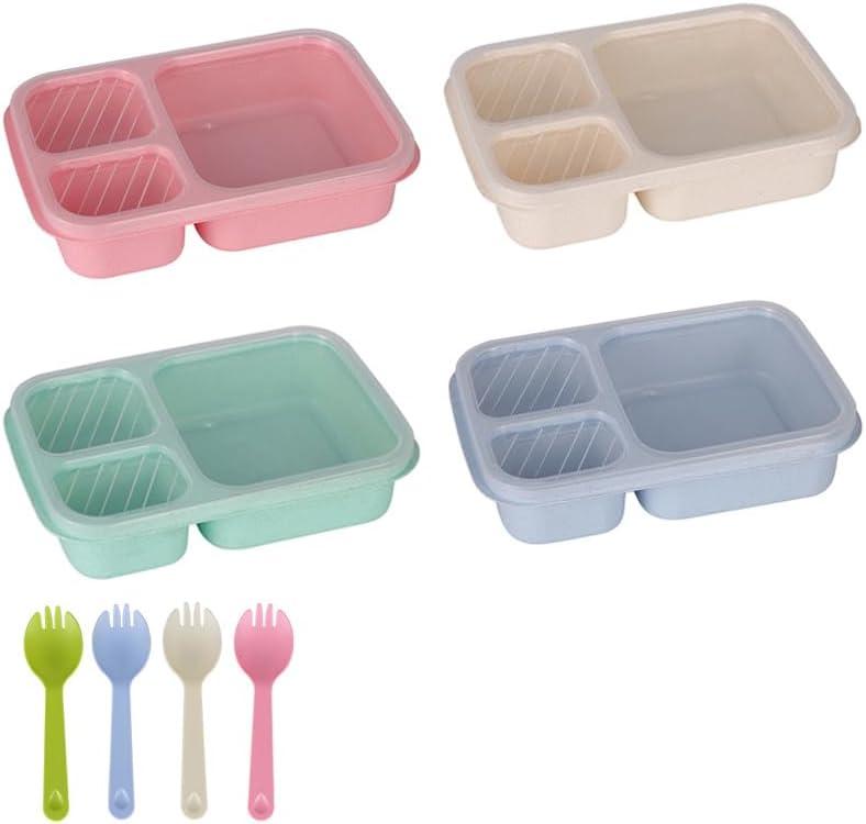 Bento Box Adult Lunch Box 4 Pack Lunch Containers 3-Compartment Reusable Food Storage Snack Containers Dishwasher Safe Stackable for Work & Travel