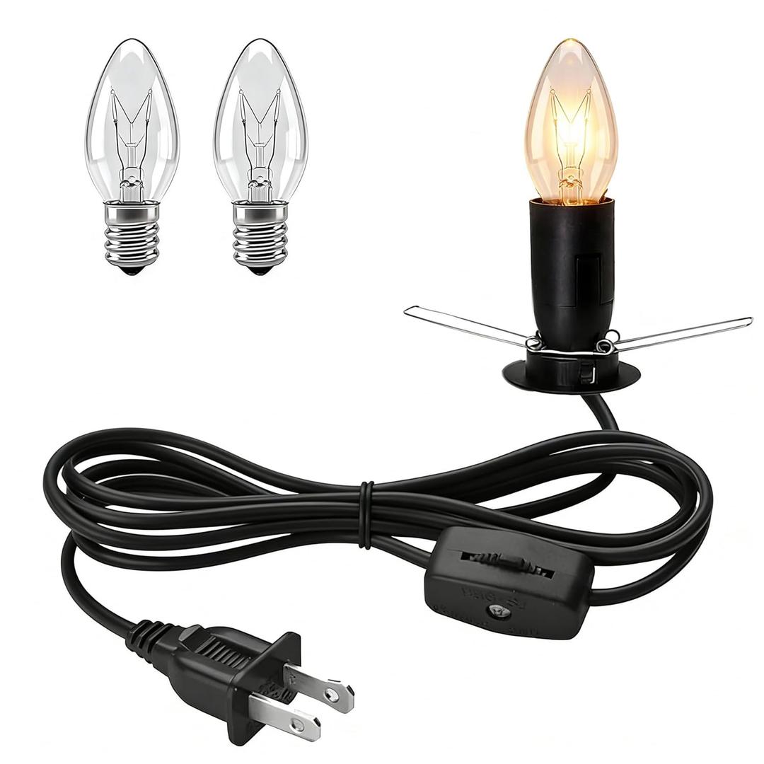 Himalayan Salt Lamp Cord with Dimmer Switch and Bulbs, 6FT Original Replacement Cord with Base Assembly 3.35 Inches, 2-Pack 15 Watt E12 Salt Lamp Cord and Bulbs (1)