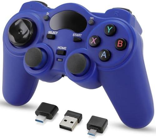 RARELEMON Wireless Gamepad for PC Laptop Android Steam – Blue USB & Bluetooth Game Controller with Phone Mount Compatible with Windows 7/10 Steam Deck Switch via Adapter Android TV Box & OTG