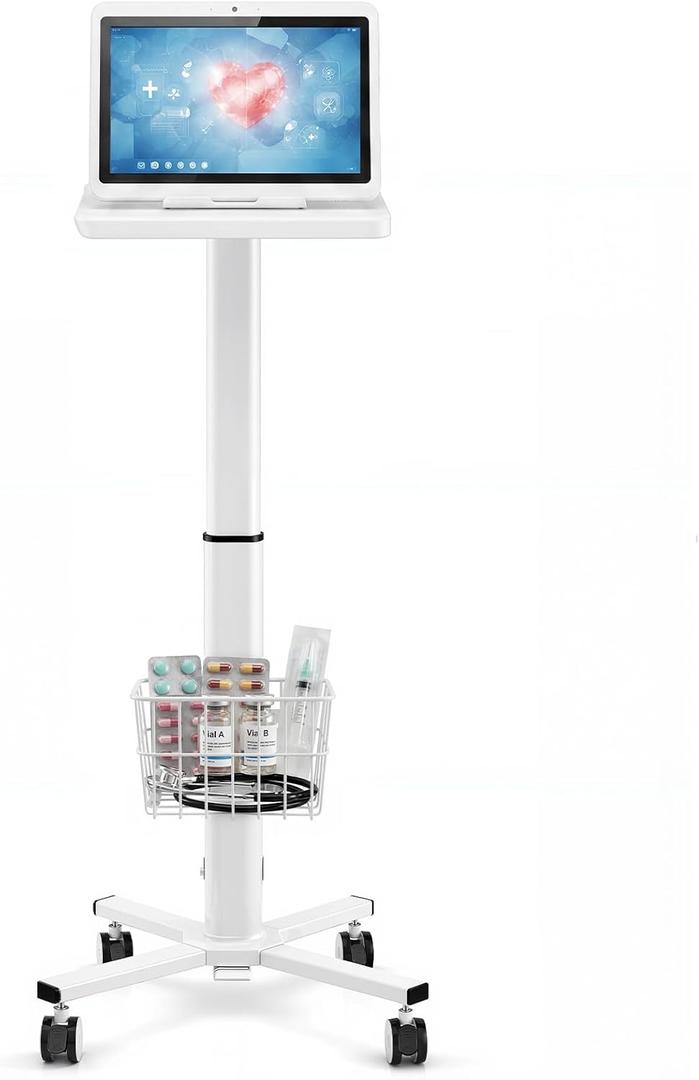 15.8" x 15.2" Mobile Laptop Cart with Storage Basket (Heavy Duty)