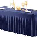 1 Pack Navy Blue Table Clothes for 6 Foot Rectangle Tables, One-Piece Wrinkle Resistant Stretch Spandex Table Covers with Table Skirt for Event Banquet Wedding Birthday Party
