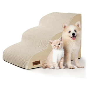 3-Step Dog Ramp and Stairs for Sofa and Chair - Non-Slip Sturdy Pet Steps for Small Dogs and Cats,15.7" H,Beige